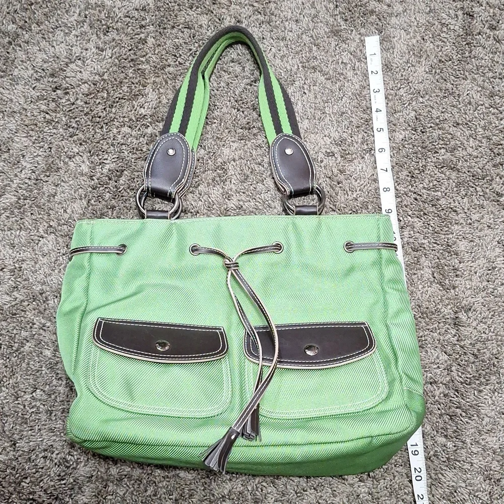 Vintage Tommy Hilfiger canvas handbag purse - green/brown leather - Picture 16 of 16